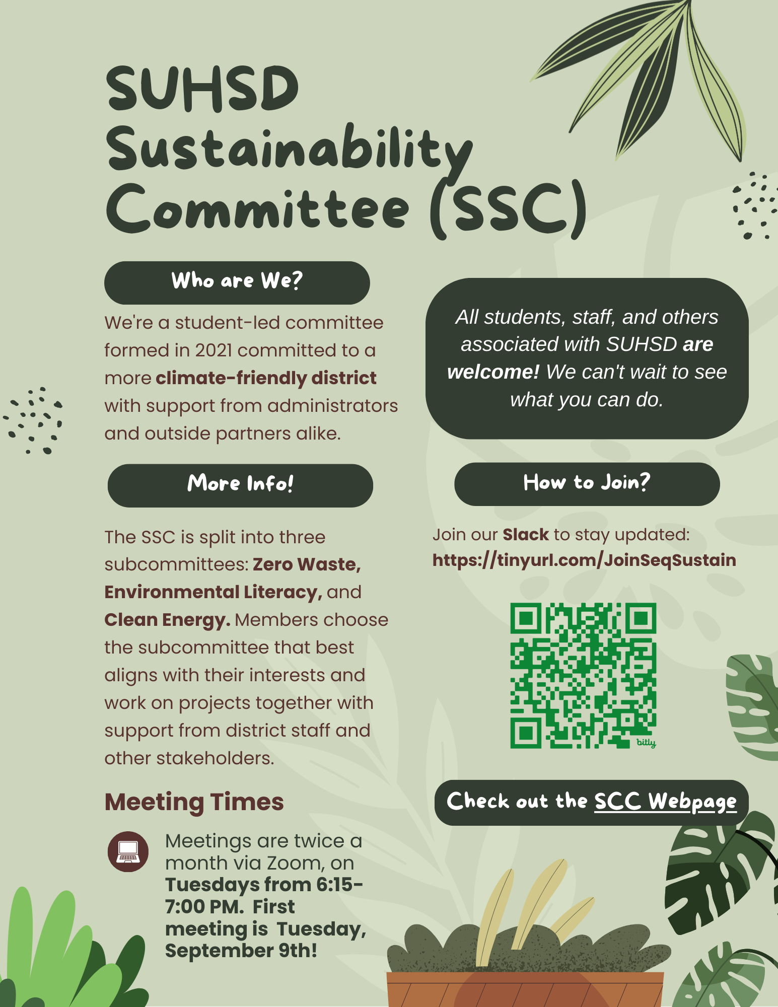 Flyer with QR code about Sustainability Meetings
