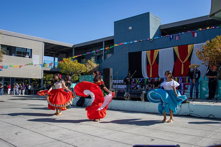 Photo of a baile folklorico (folkloric dance) performance at East Palo Alto Academy